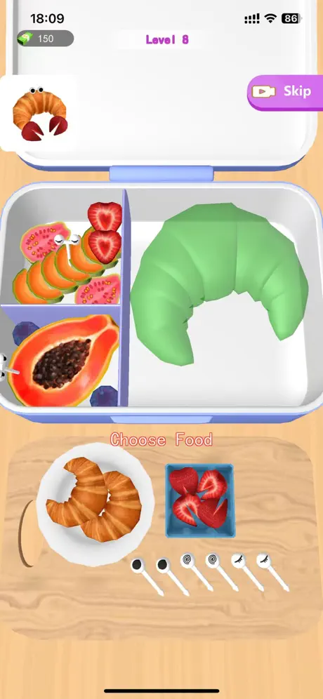 Level 8 with food selection